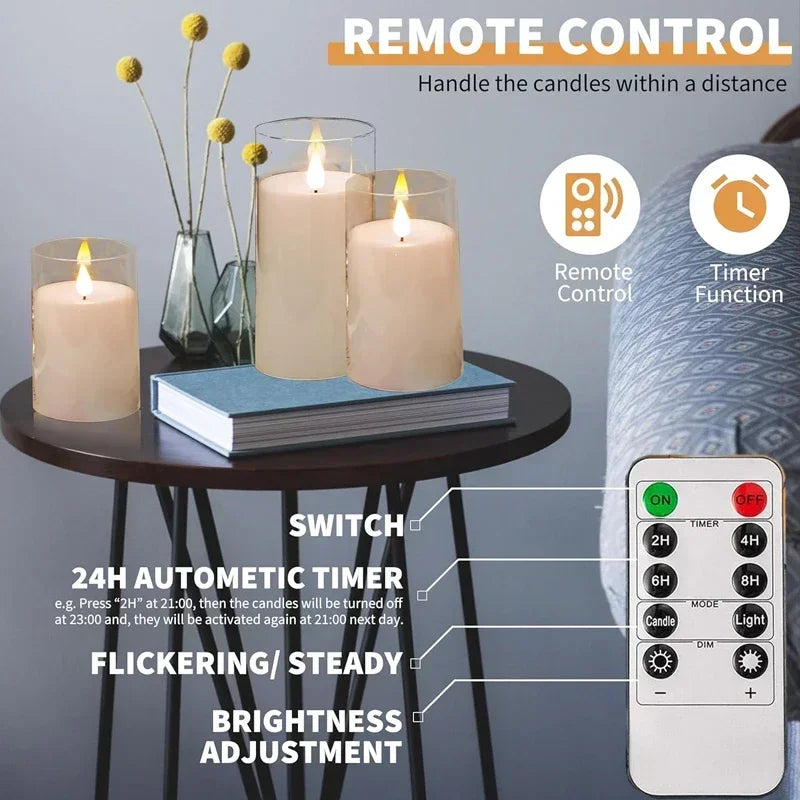 LED Flameless Candles with Remote & Timer – Flickering Acrylic Glass Candle Lights