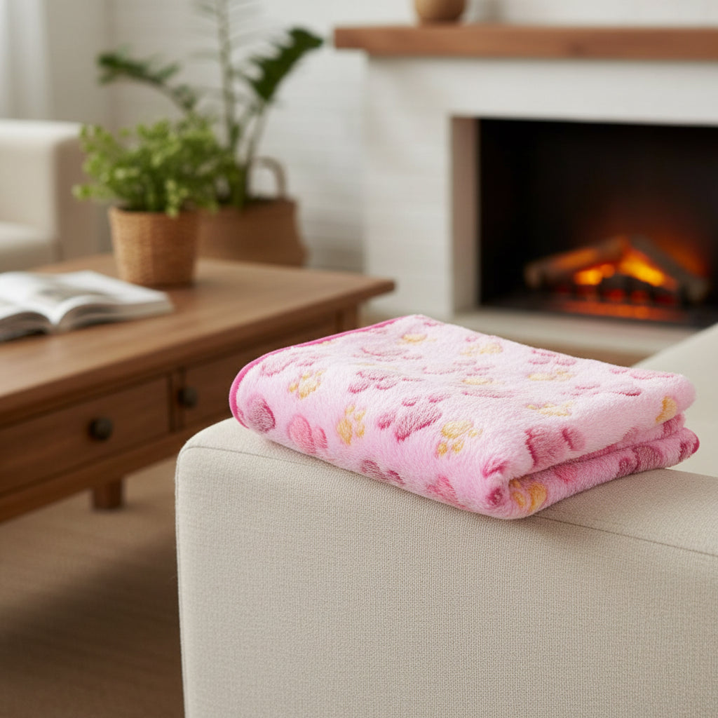 Soft Fluffy Pet Blanket – Warm Flannel Paw Print Blanket for Dogs & Cats