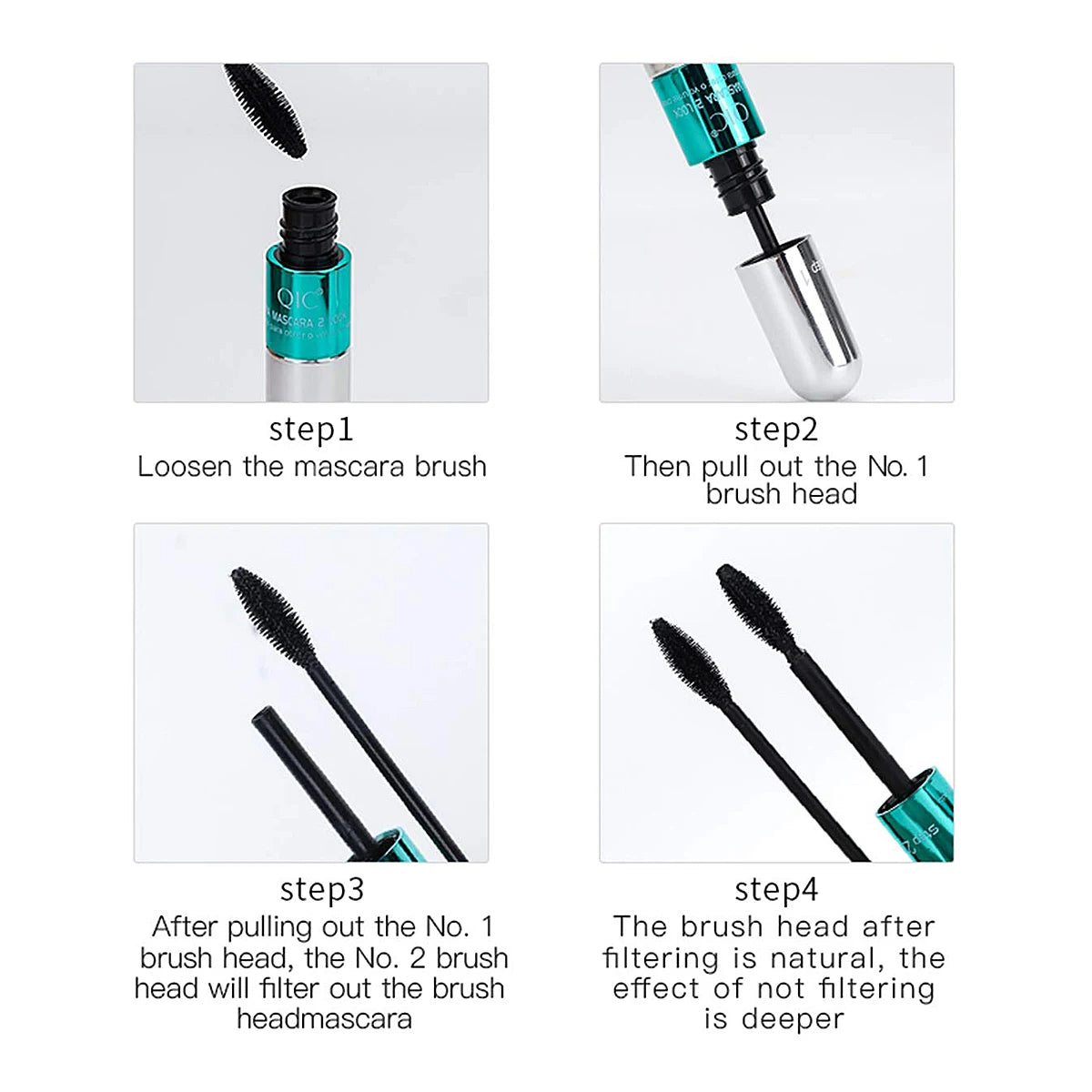 Mascara 2-en-1 fibres de soie waterproof extensions cils noir épais allongeant maquillage yeux