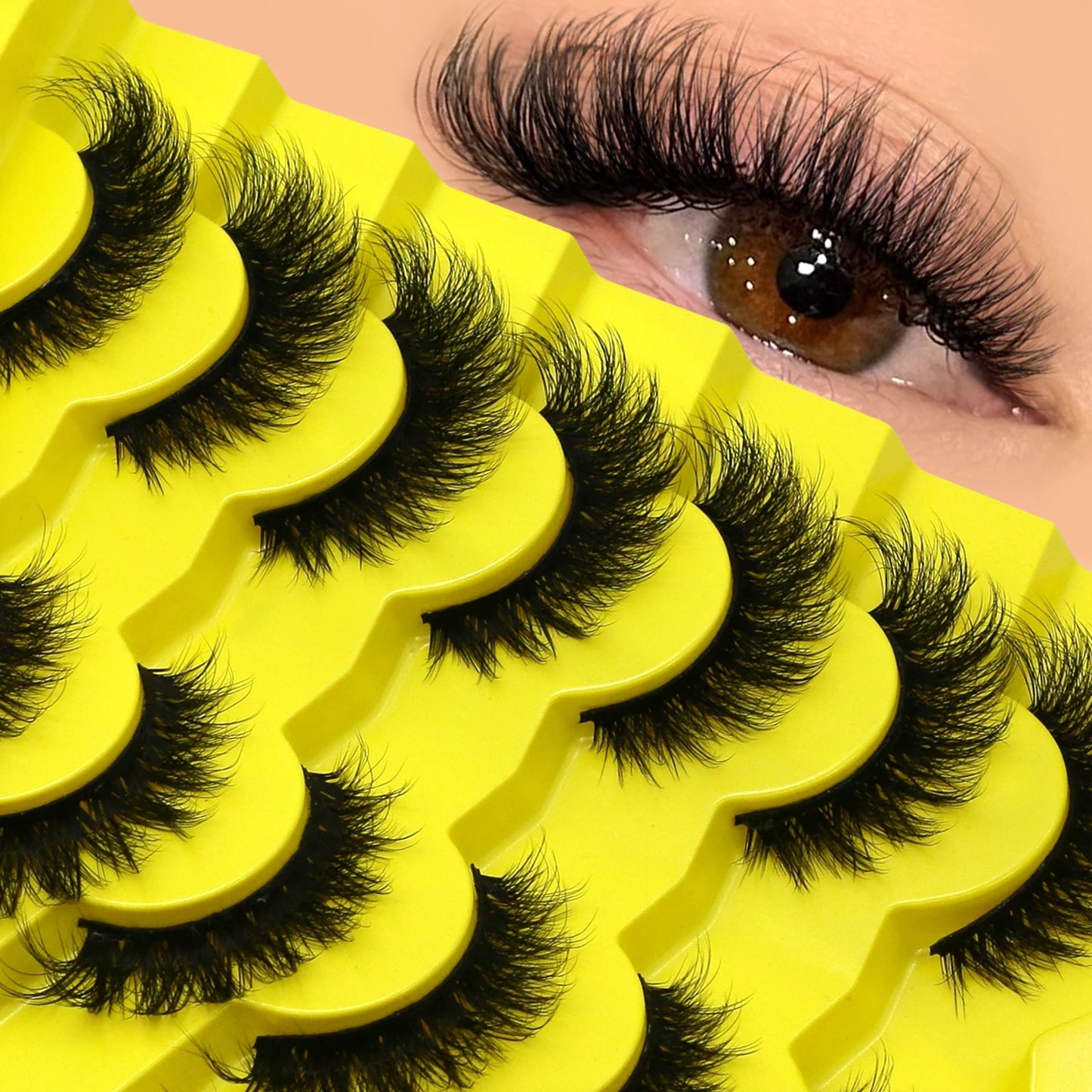 Faux Cils Fluffy 5/7 Paires Yeux de Chat Dramatiques Épais Fluffy 5D Volume Faux Mink Extension