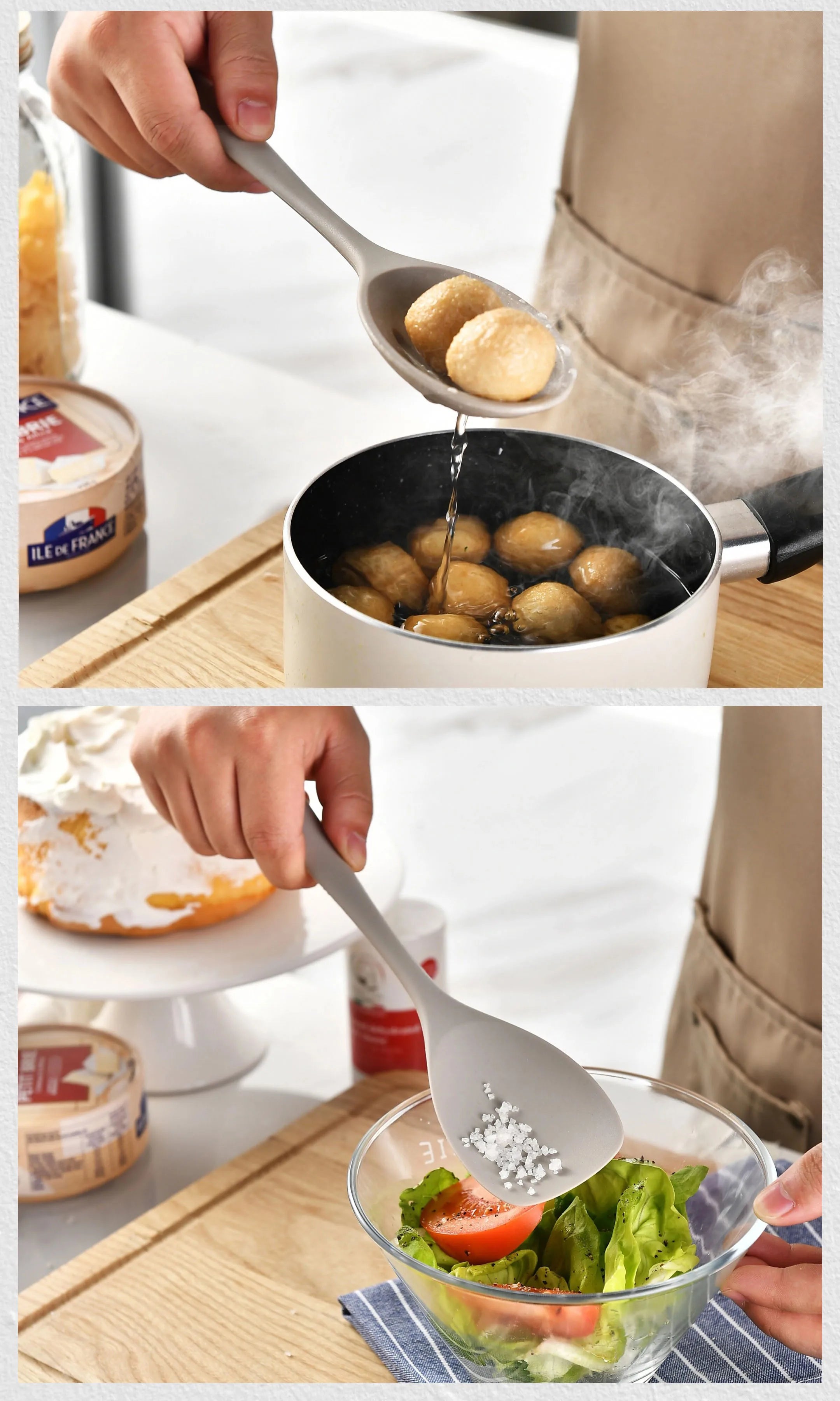 15-Piece Khaki Silicone Kitchen Utensil Set – Food-Grade Cooking Tools with Spatulas, Turner & Soup Spoon