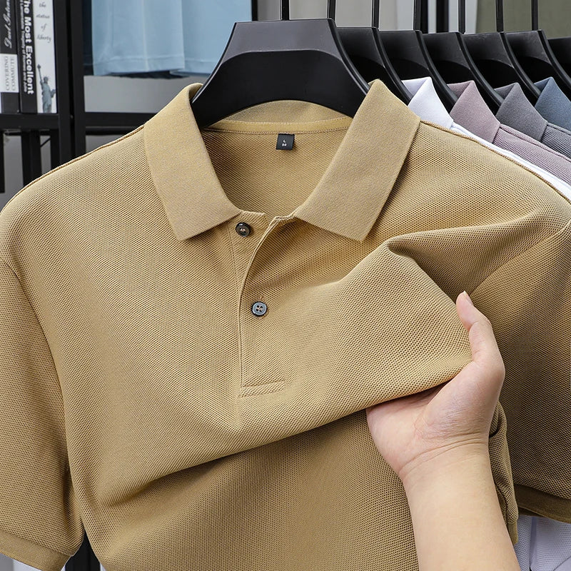 Polo à manches courtes pour hommes 100% coton confortable haut de gamme tempérament respirant décontracté été nouveau haut de couleur unie