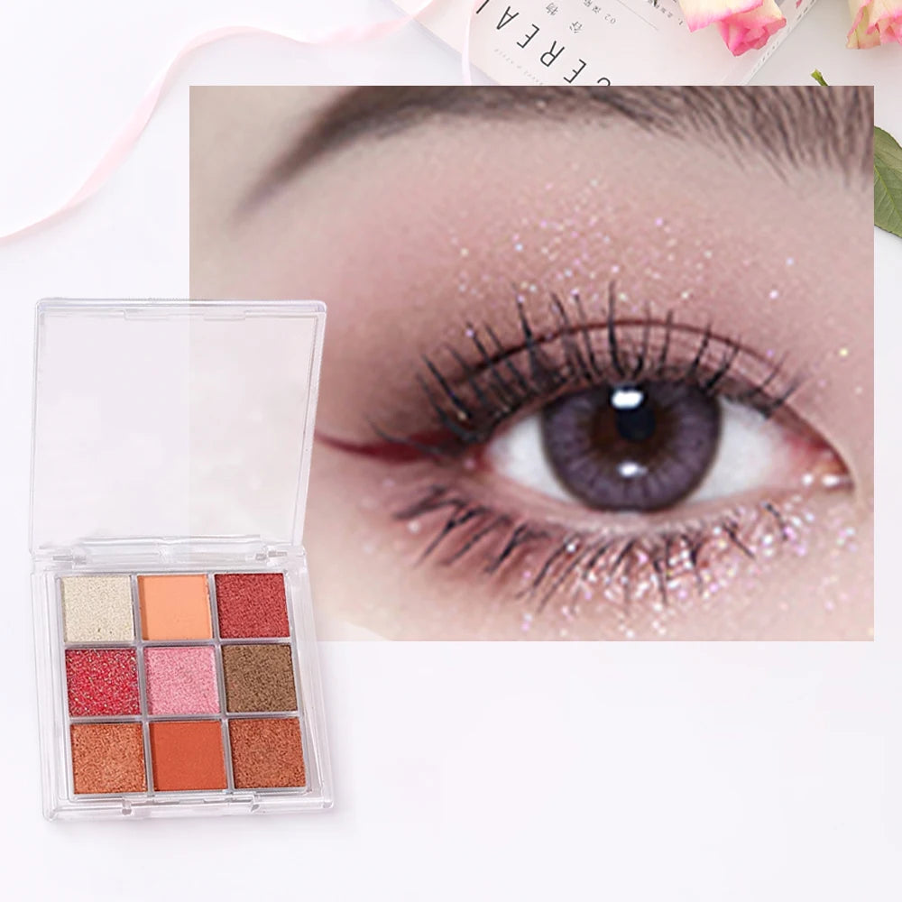 Palette de Fards à Paupières 9 Couleurs — Finitions Pailletées, Nacrées et Mattes, Palette Multi-Usage pour un Maquillage Complet des Yeux