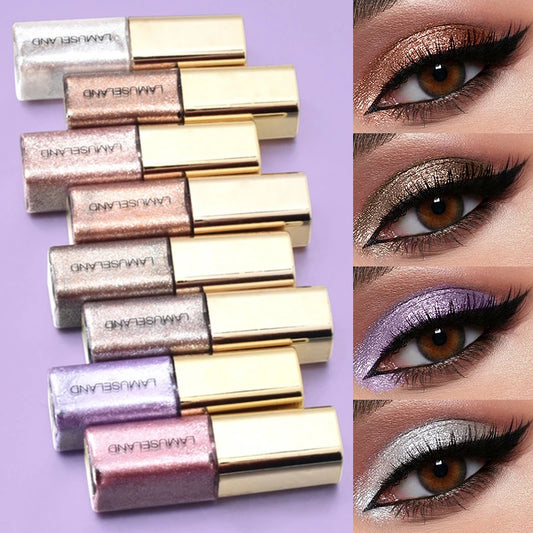 Palette de 8 fards liquides nacrés, paillettes et highlighter, longue tenue, résistante aux bavures