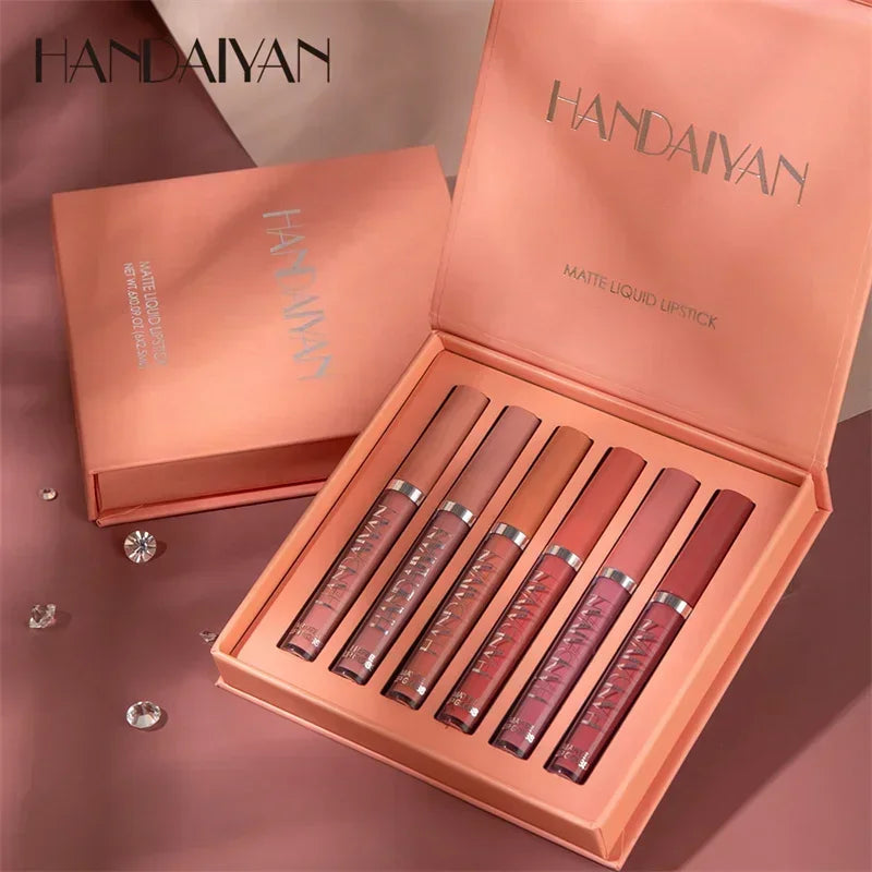 Coffret  1 ou 6 pièces — Rouge à lèvres mat coréen pour femmes | Waterproof et longue tenue | Non collant, tenue durable | Maquillage lèvres élégant