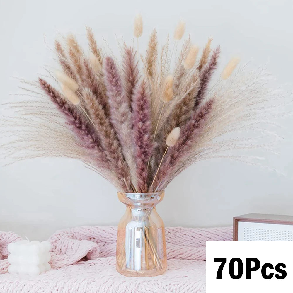 Natural Pampas Grass Bouquet – Boho Bunny Tail Dried Flower Décor