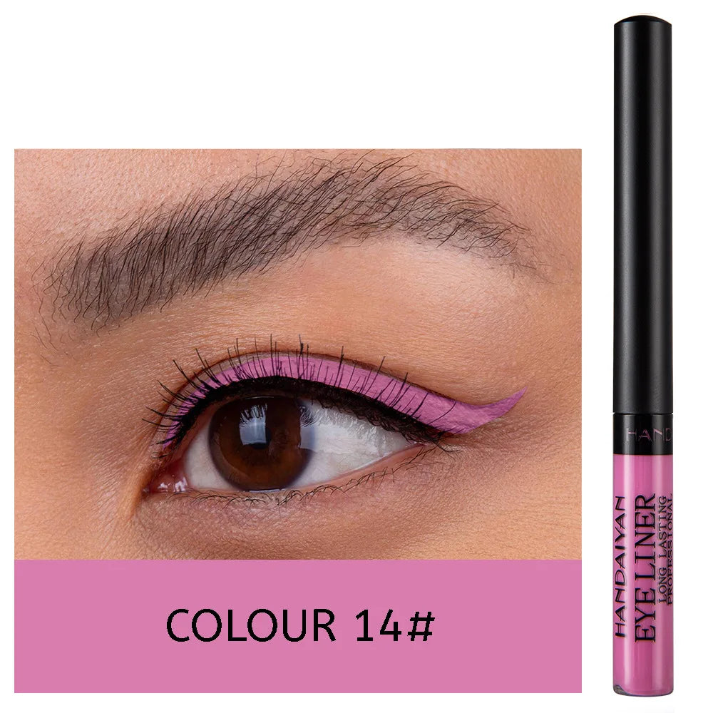 Eyeliner Néon UV — stylo liquide waterproof, fini mat, couleurs vives jaune, rouge et violet, maquillage yeux
