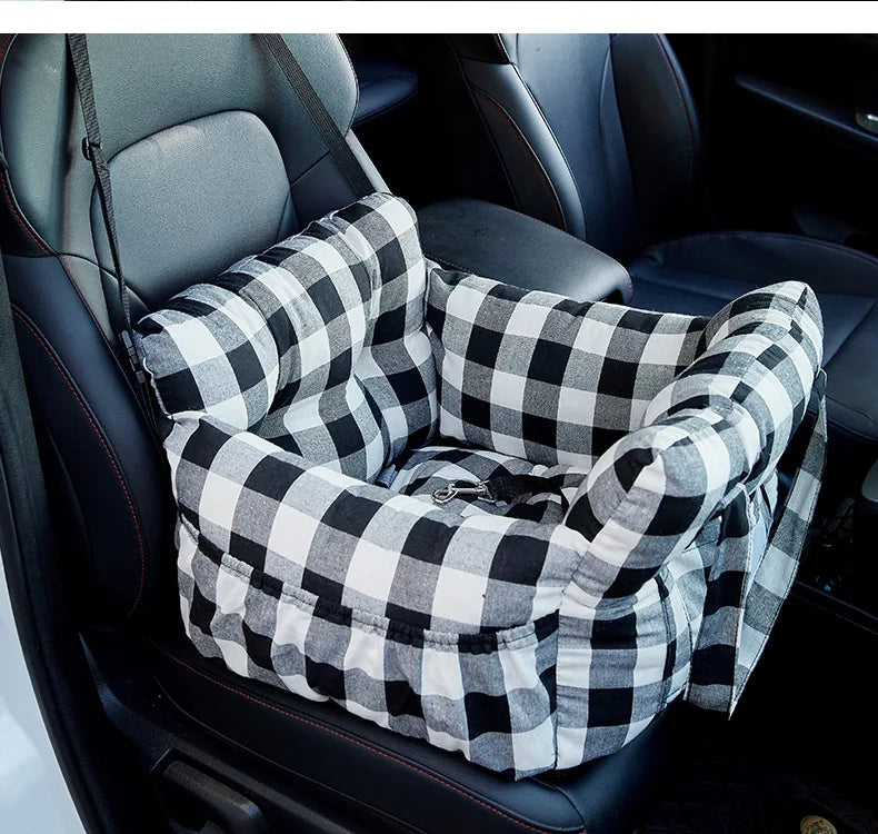 Dog Car Seat with Safety Belt – Washable Travel Bed for Small Dogs