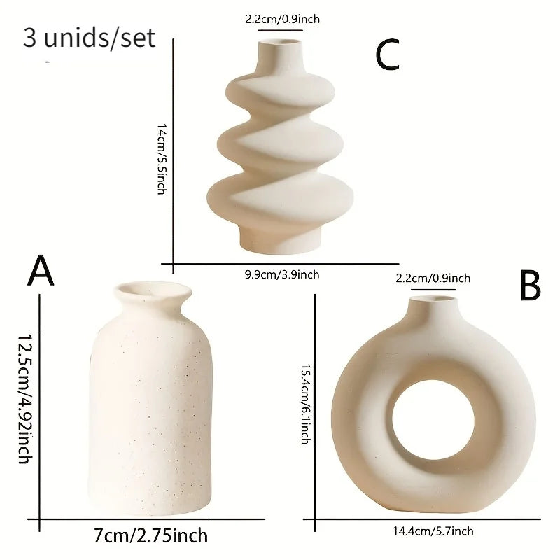 3-Piece White Boho Ceramic Vase Set – Decorative Vases for Home & Wedding Decor