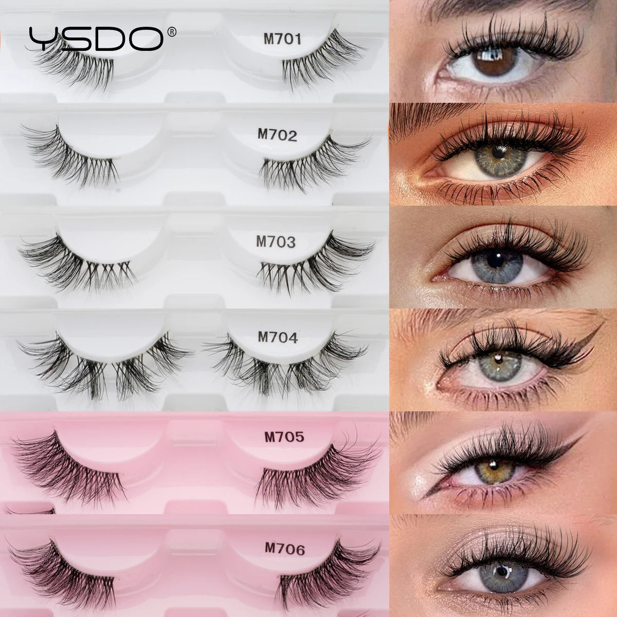 3 à 7 paires de cils en vison synthétique – Faux cils faits main, naturels et nude, effet croisé et désordonné – Cils 3D bouclés pour maquillage