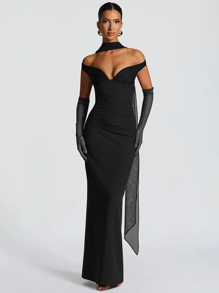 Robe Maxi Femme – Col Écharpe, Strapless, Dos Nu, Élégante et Sexy pour Soirées Club