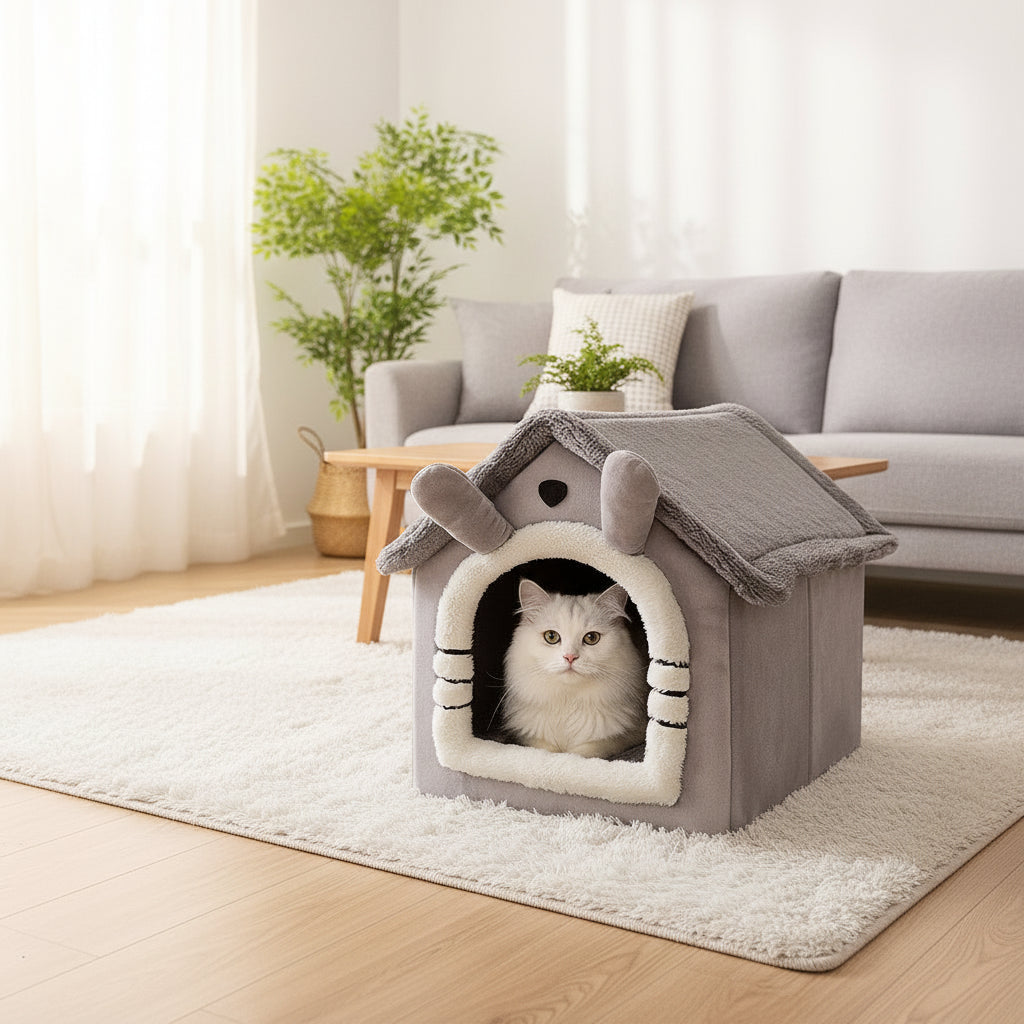 All-Season Pet House Bed – Warm & Washable Dog and Cat Cave Bed