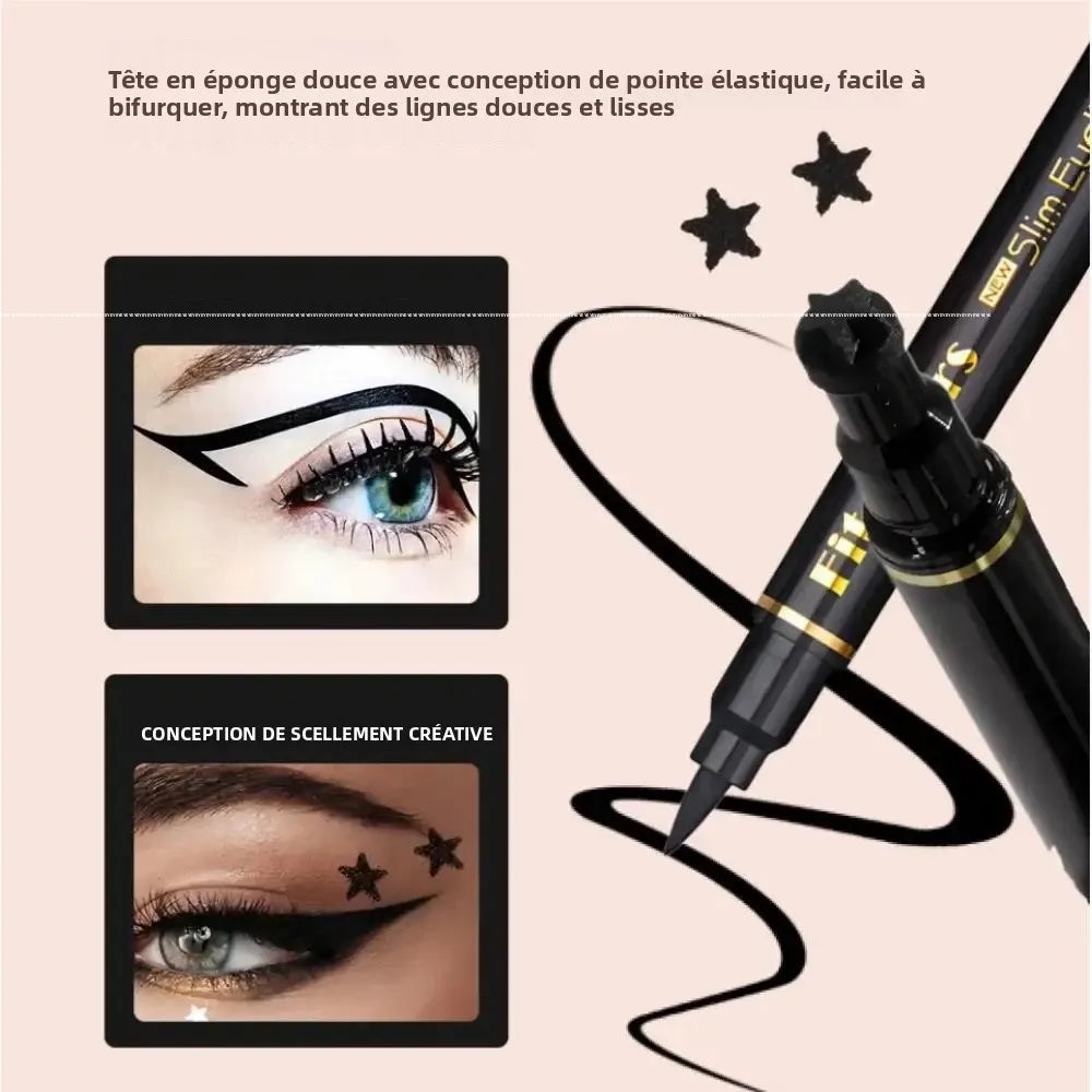 Kit de maquillage anti-bavures pour eyeliner liquide waterproof à séchage rapide (6 pièces) : eyeliner noir double embout avec tampon cœur et étoile.
