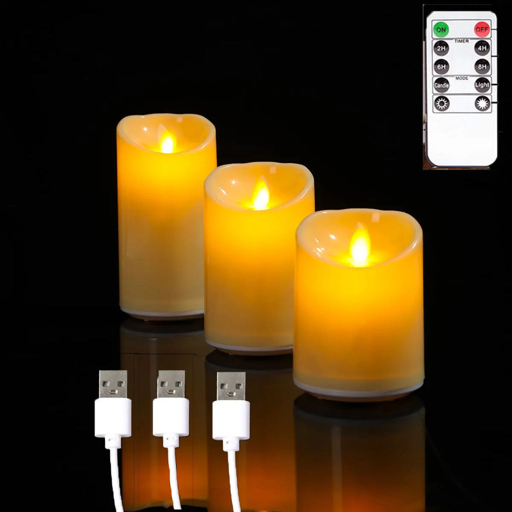 Rechargeable LED Moving Wick Candles – USB Remote Control Flameless Candle Set (1 or 3 Pieces)