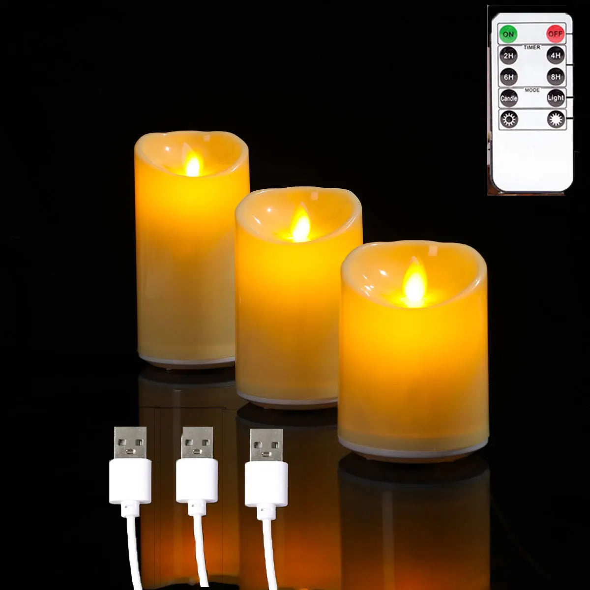 Rechargeable LED Moving Wick Candles – USB Remote Control Flameless Candle Set (1 or 3 Pieces)