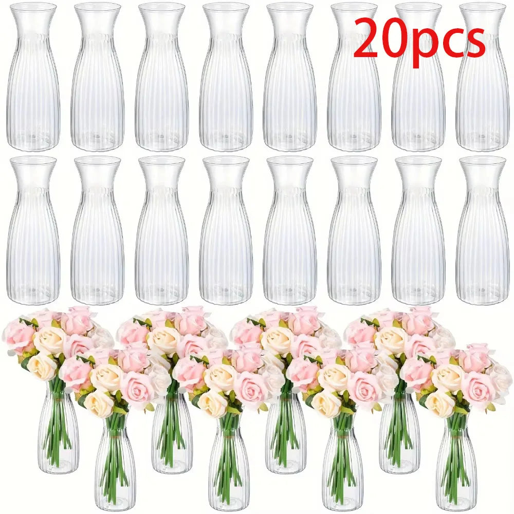 Clear Striped Decorative Vase – Modern Flower Vase for DIY Arrangements & Table Decor