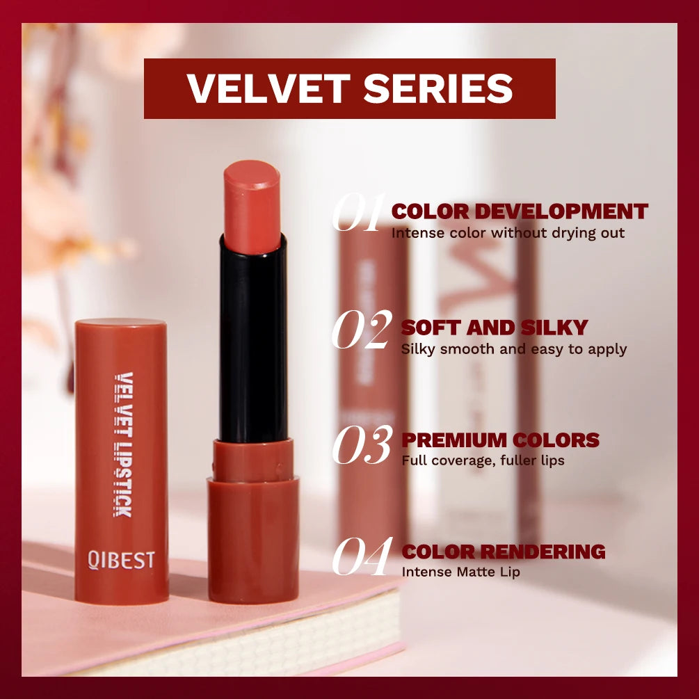Rouge à Lèvres Nude Mat – Gloss, Haute Pigmentation, Classique et Sexy, Anti-Transfert, Longue Tenue, Teinte Rouge, Cosmétiques