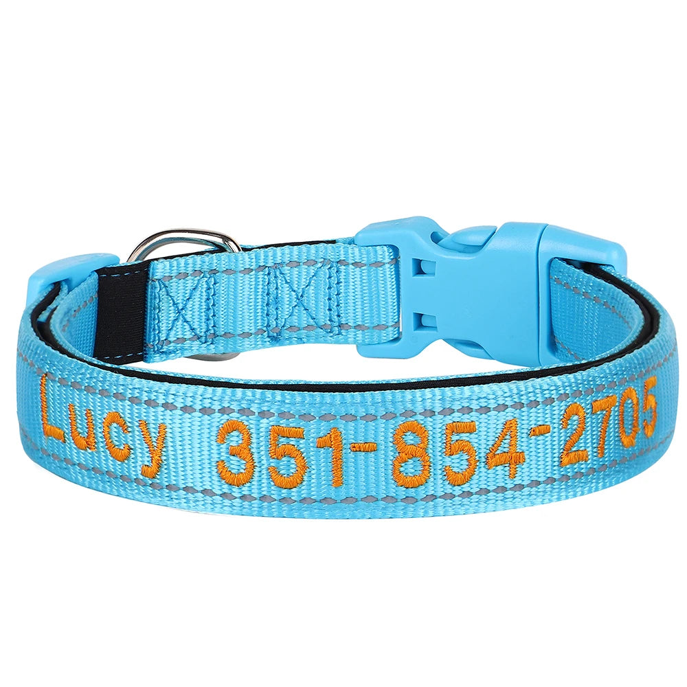 Personalized Embroidered Reflective Dog & Cat Collar – Custom Name & Phone ID