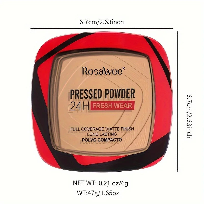 Fond de teint poudre pressée matte – Couvrance totale, avec applicateur houppette, tenue 24 h, finition mate légère, maquillage