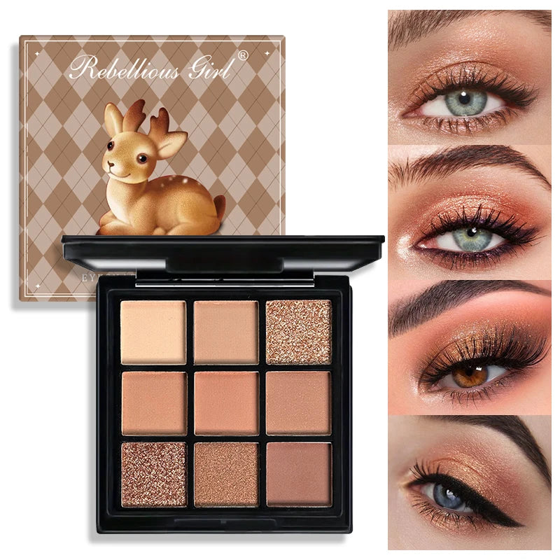 Palette fards à paupières 9 couleurs pailleté perlé mat longue tenue pour femme