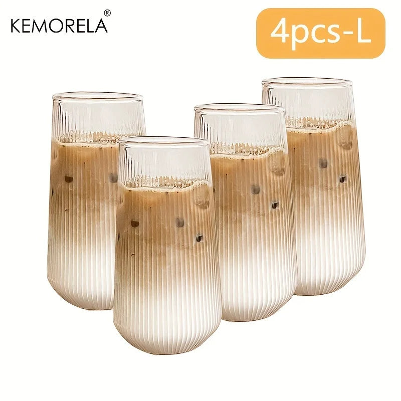 4/6-Piece Heat-Resistant Ribbed Glass Cup Set – Vertical Stripe Tumblers for Coffee, Tea, Juice & Wine
