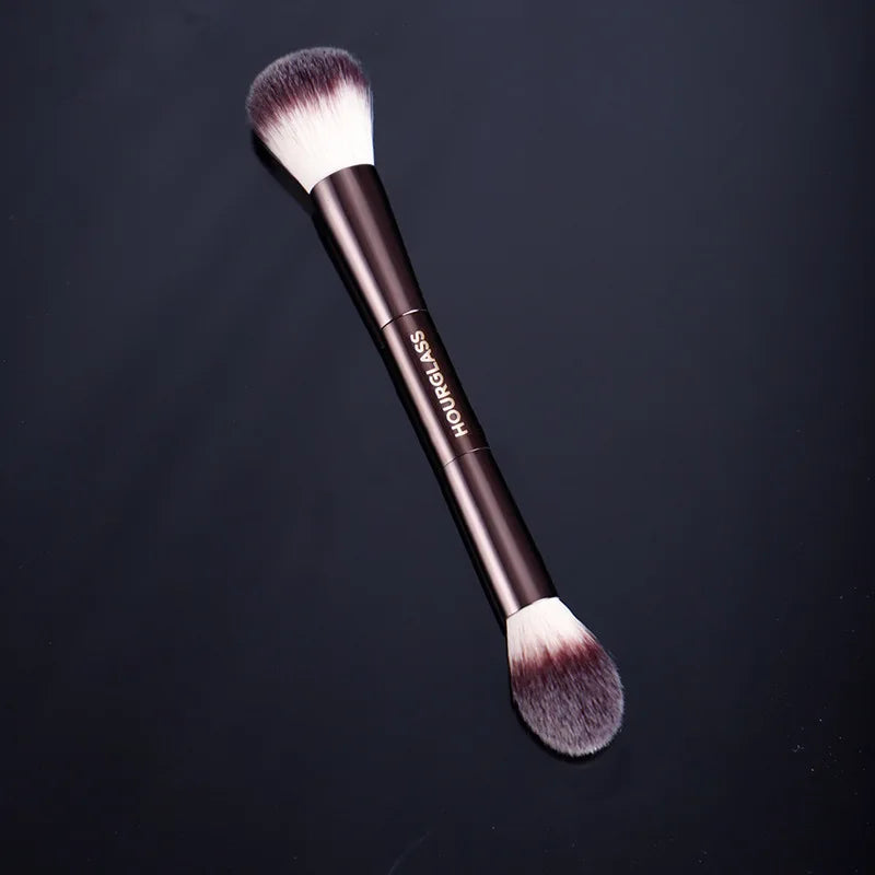 Pinceau de maquillage, pinceau à poudre, pinceau à blush, pinceau à poudre libre, manche métallique professionnel exquis, design à double tête, avec boîte
