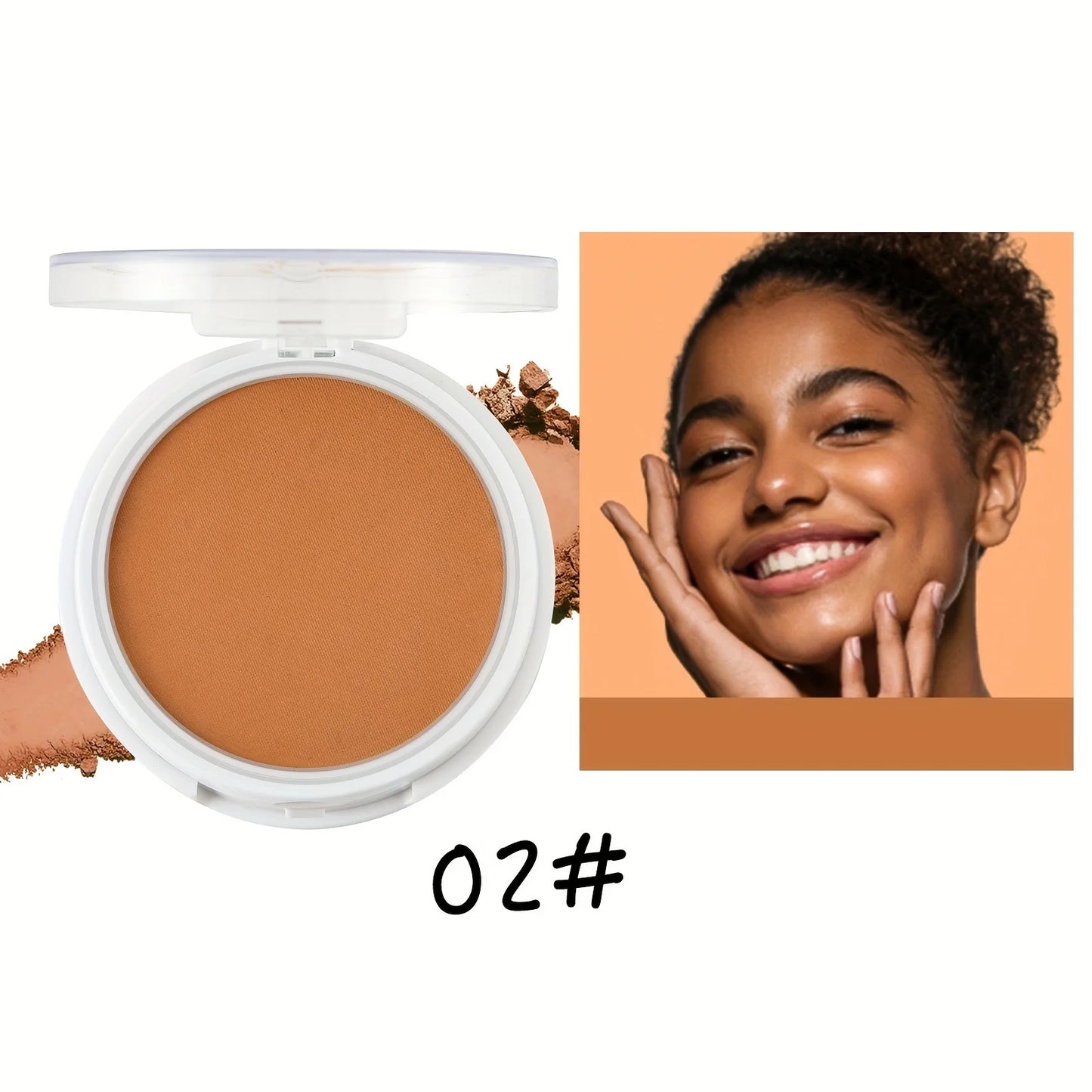 Poudre bronzante couleur blé pour peau foncée — fini mat, résistant à la transpiration et au sébum, fond de teint correcteur compact avec houppette et miroir