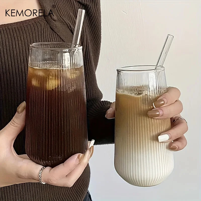4/6-Piece Heat-Resistant Ribbed Glass Cup Set – Vertical Stripe Tumblers for Coffee, Tea, Juice & Wine