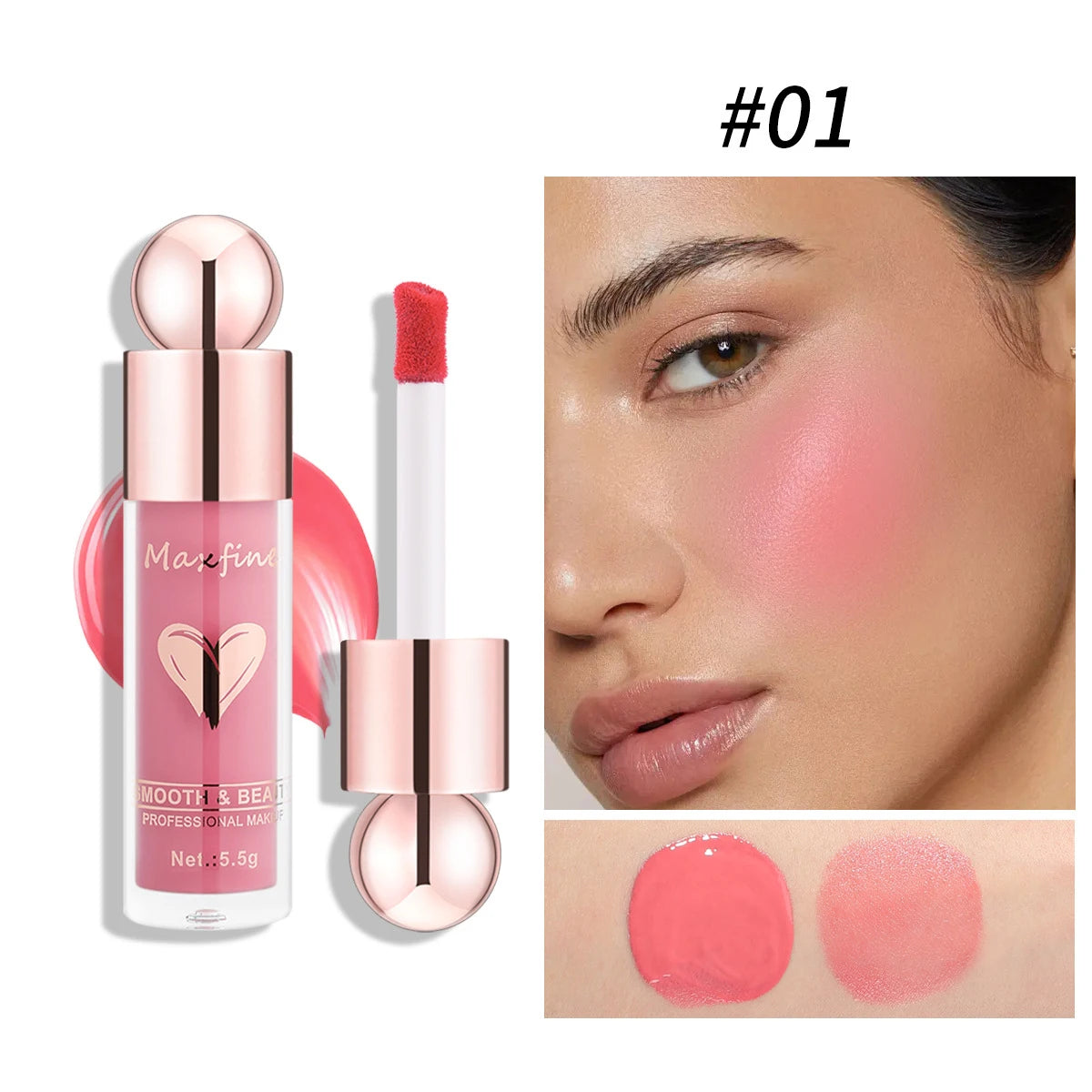Blush liquide lisse – Hydratant, longue tenue, facile à colorer – Léger et confortable, application facile, teint rosé naturel