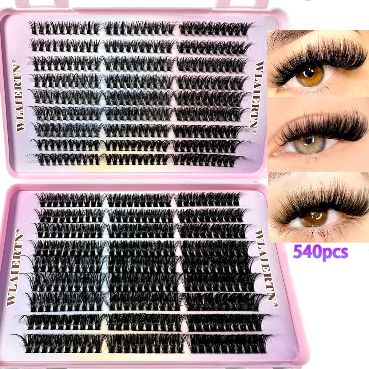 Faux cils en vison 540 grappes – Courbés en C, 9-16 mm, mélangés et naturels – Extensions de cils 3D russes en bande, outil de maquillage personnel