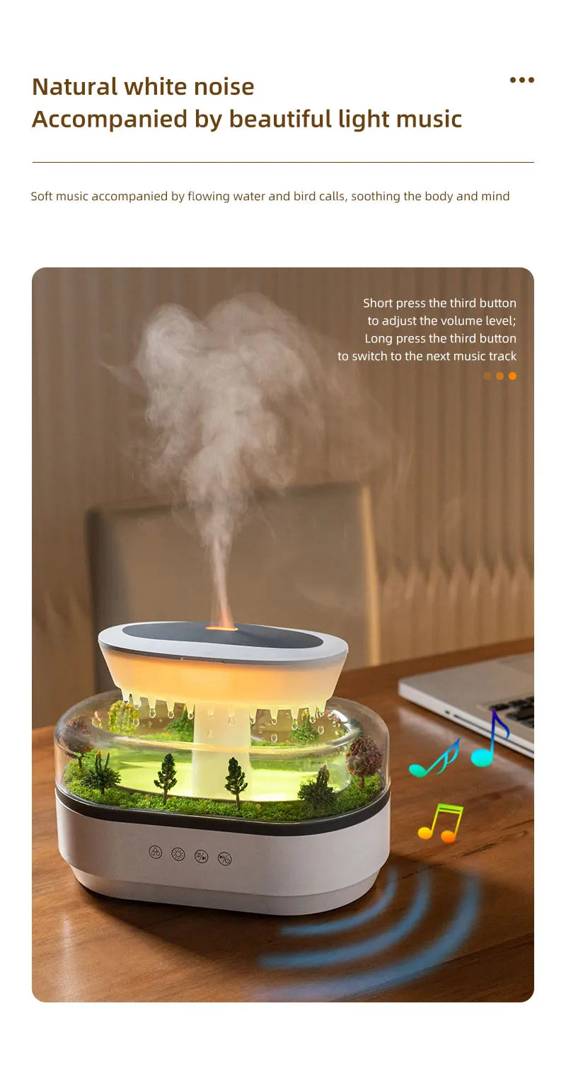 Raindrop Aroma Diffuser – Ultrasonic Humidifier with White Noise & Colorful LED Lights