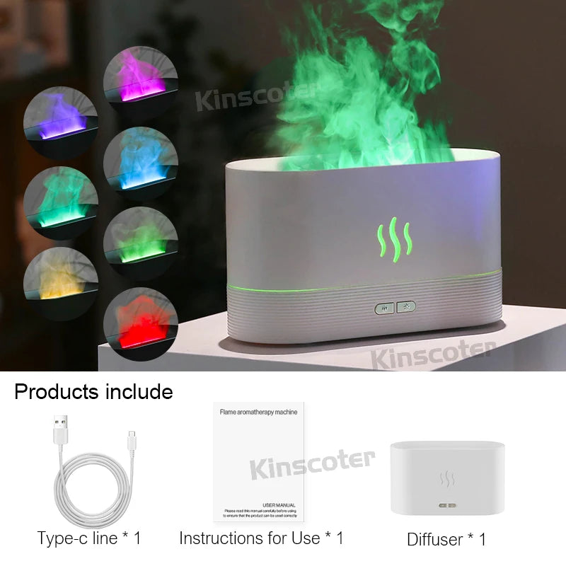 USB Flame Aroma Diffuser – 7 Color LED Humidifier & Essential Oil Aromatherapy Lamp