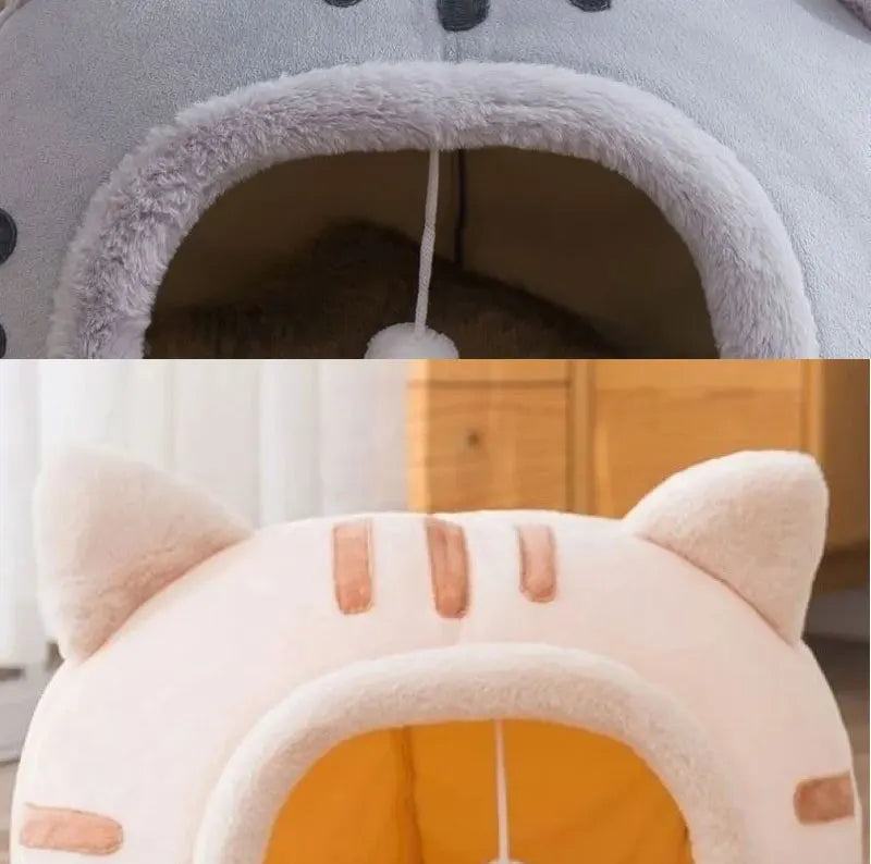 Plush Cat Cave Bed – Warm Foldable Pet House with Non-Slip Base