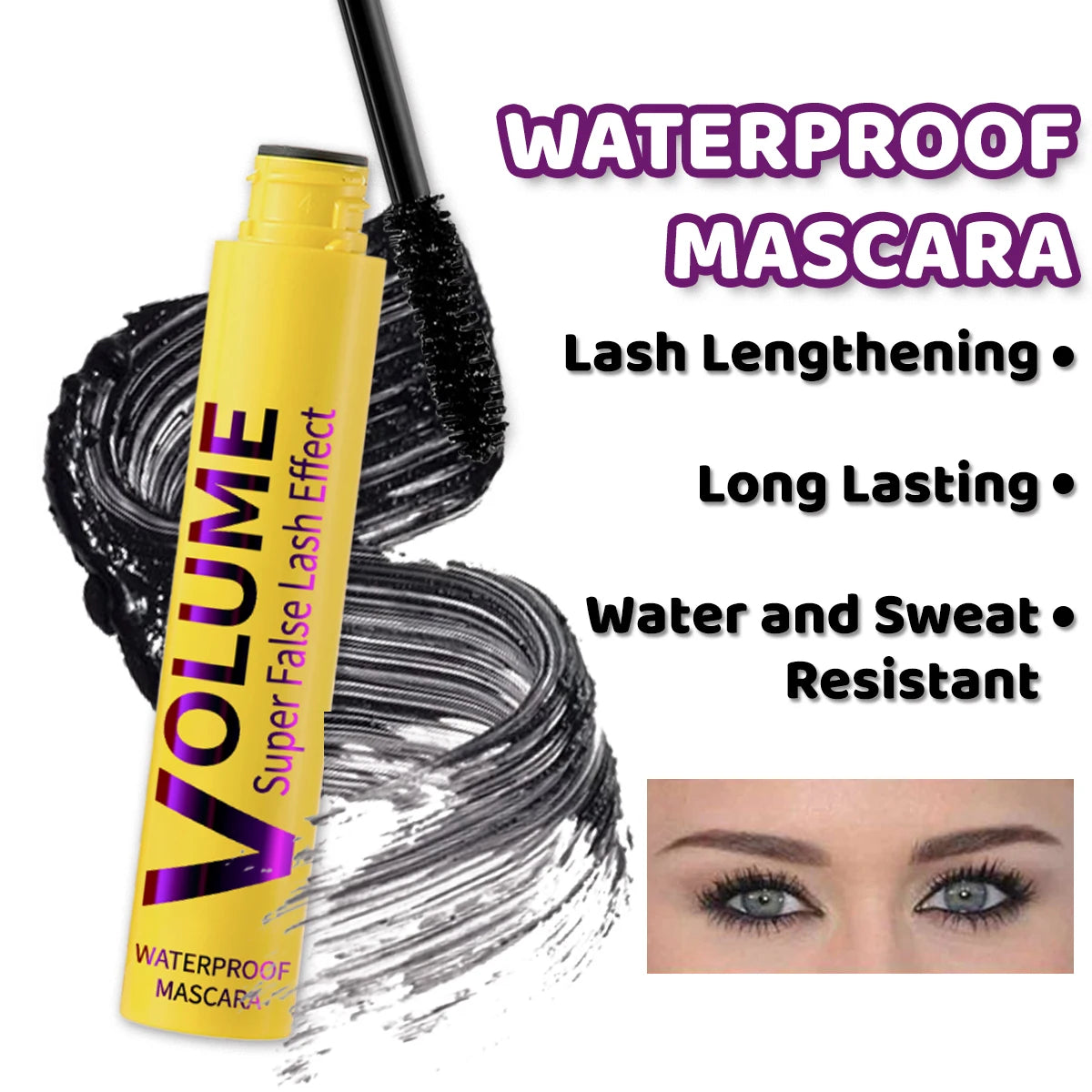 Mascara noir recourbant longue tenue waterproof anti-transpirant anti-bavure maquillage 12 h