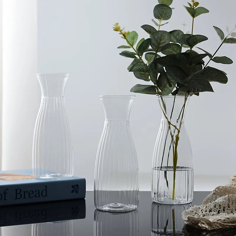 Clear Striped Decorative Vase – Modern Flower Vase for DIY Arrangements & Table Decor