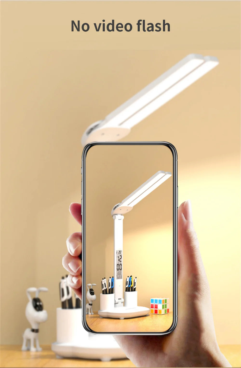 LED Desk Lamp with Clock & Temperature Display – USB Rechargeable Touch Control Reading Light