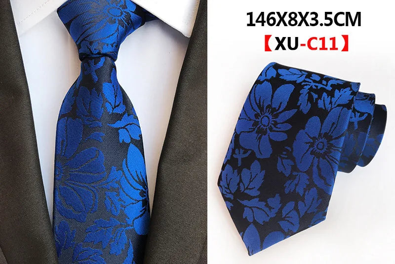 Cravate Homme en Soie 8 cm – Motif Floral Vert et Bleu, Jacquard, pour Costume, Mariage, Fête, Affaires, Cravate Formelle et Cadeau