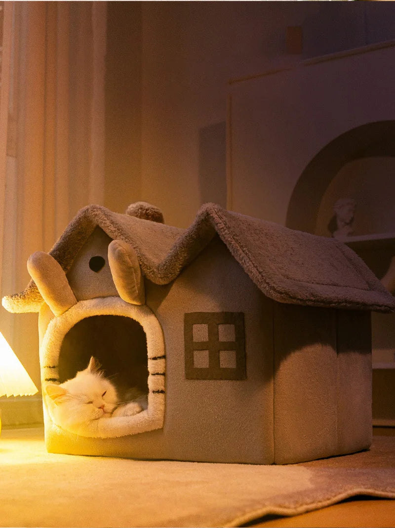 Foldable Cozy Pet House Bed – Warm Cave Bed for Small Dogs & Cats