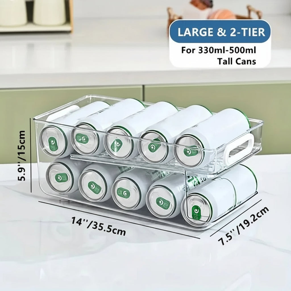 Stackable Soda Can Dispenser for Refrigerator – Clear Drink Organizer Bin