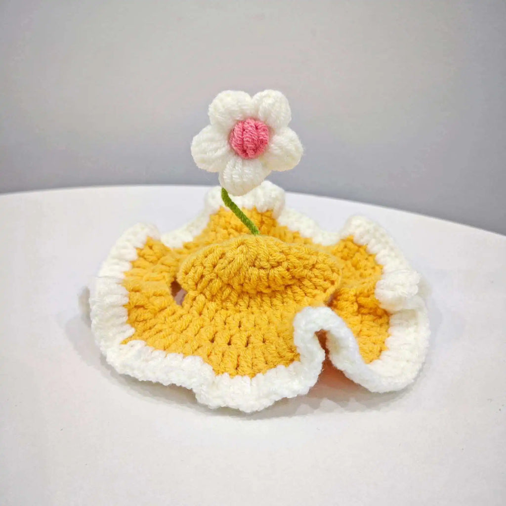 Cute Flower Crochet Pet Hat – Knitted Cap for Cats & Small Dogs