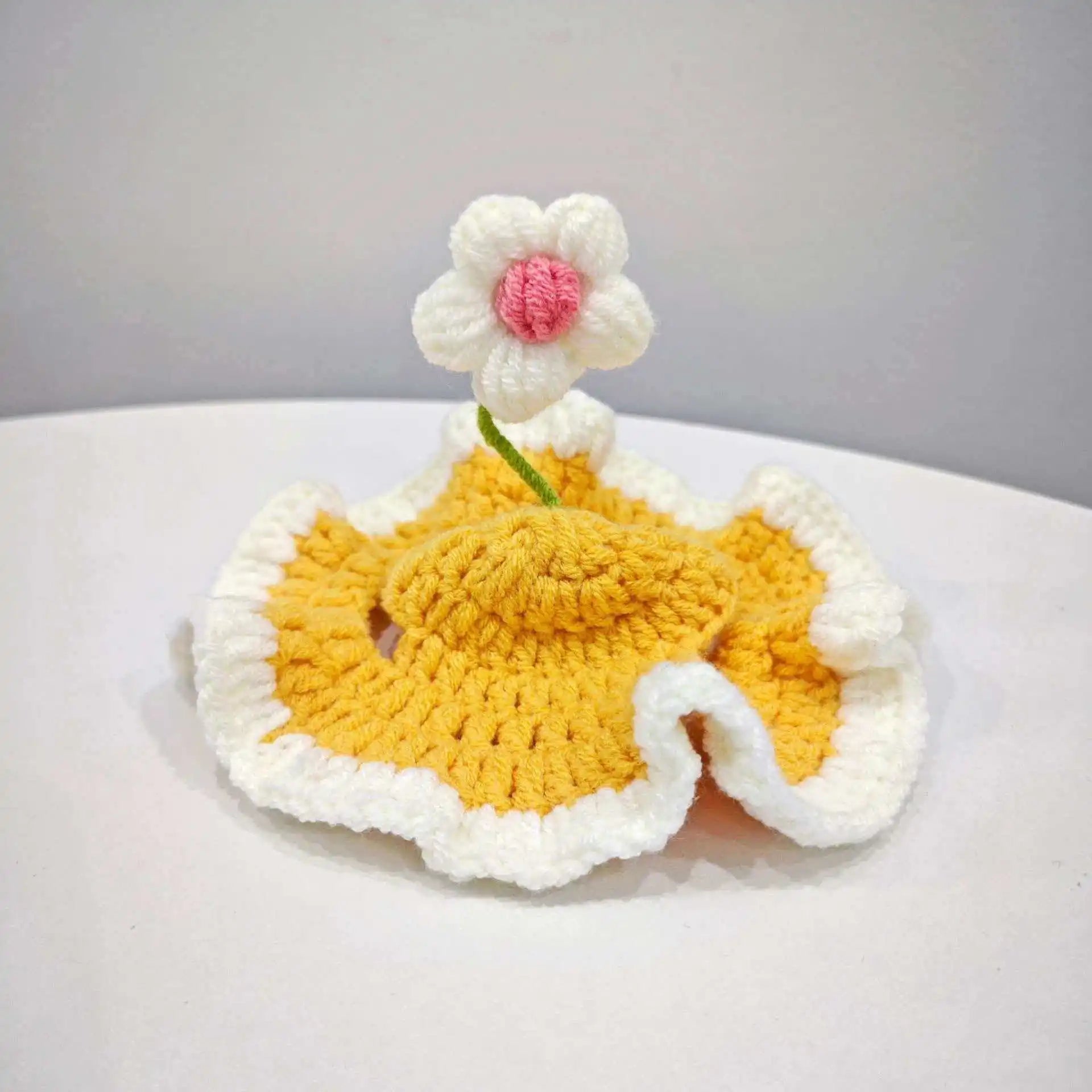 Cute Flower Crochet Pet Hat – Knitted Cap for Cats & Small Dogs