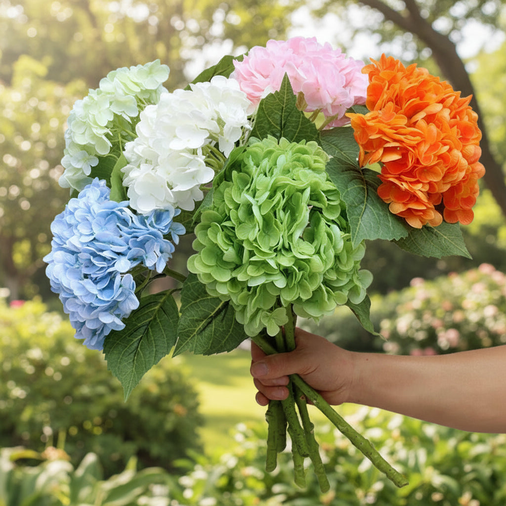 Real Touch Artificial Hydrangea Flowers – 3D Latex Bridal Bouquet Décor