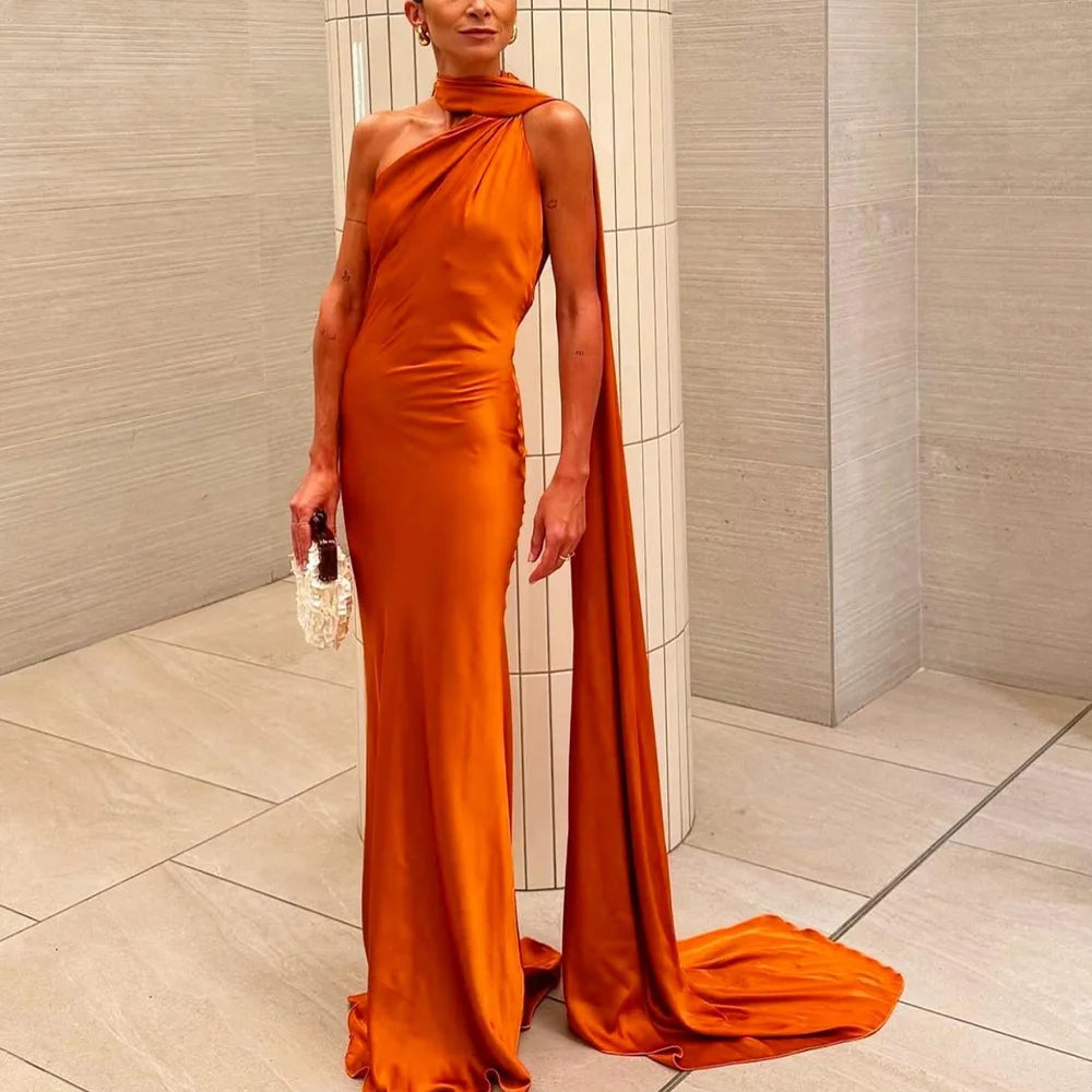 Robe Longue Élégante Femme en Satin Doux – Style Halter Backless 2025