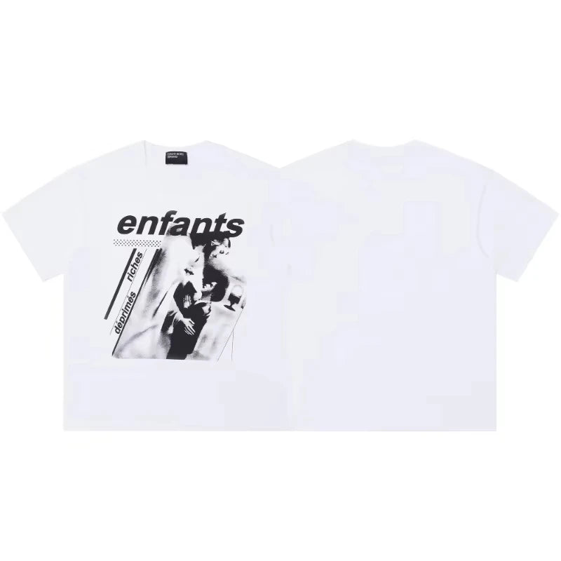 Haute qualité européenne et américaine haute rue marque à la mode ERD américain rétro impression lâche rétro couple à manches courtes T