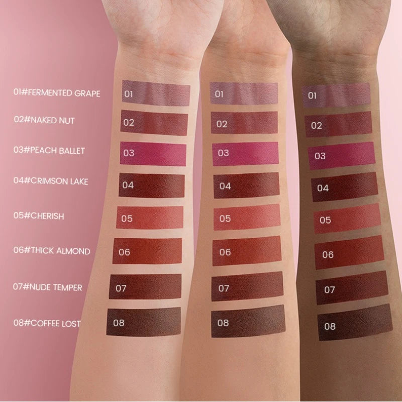 Rouge à lèvres 8 couleurs forme champignon longue tenue hydratant mat pour lèvres