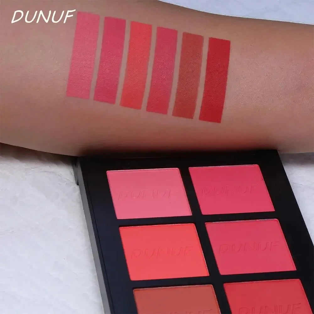 Palette de blush poudre  longue tenue – 6 couleurs, finition mate et scintillante, highlighter et bronzer – Haute pigmentation, waterproof, maquillage contour