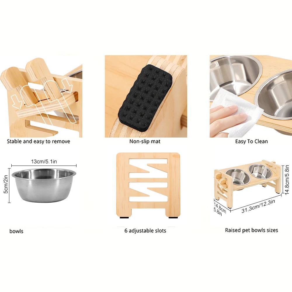 Elevated Adjustable Pet Feeder – Tilted Double Stainless Steel Bowls