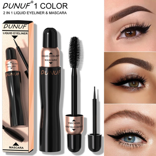 Mascara + eyeliner 2 en 1 waterproof et anti-transpiration allongeant, recourbant et volumisant anti-bavure