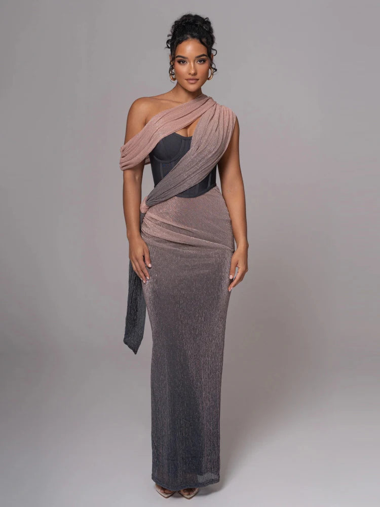 Robe Longue Femme Une Épaule – Élégance Drapée et Coupe Slim