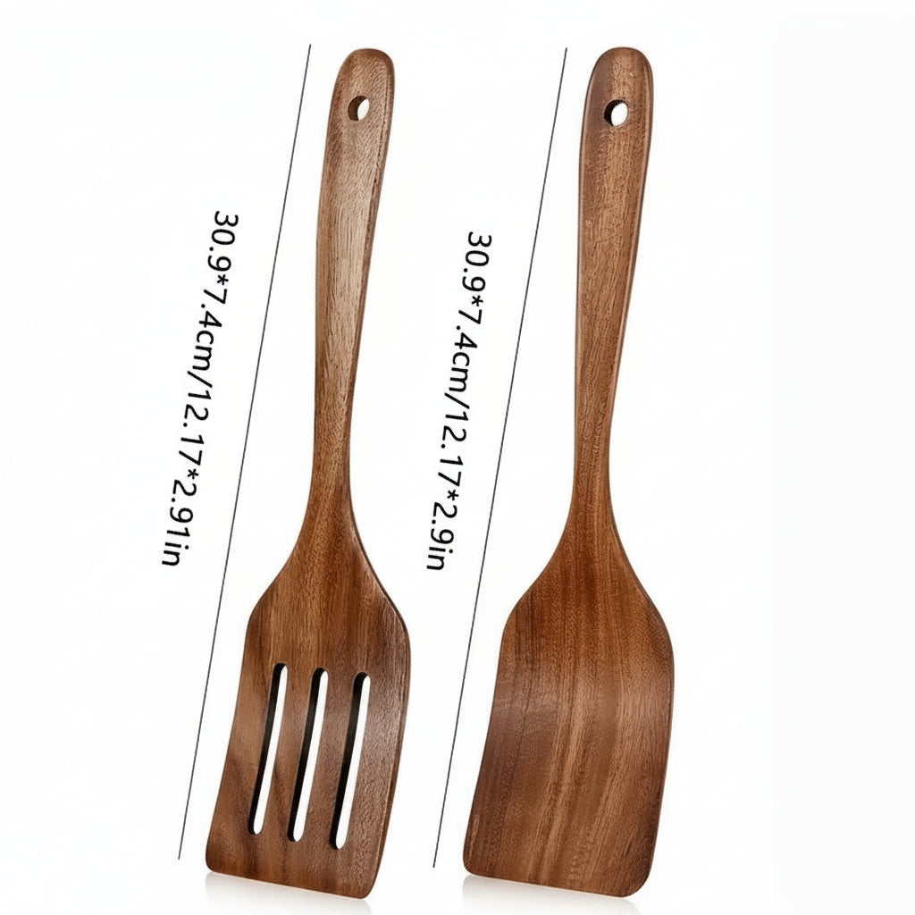 Wooden Cooking Spatula Set (1 or 2 PCS) – Natural Non-Scratch Kitchen Utensils for Baking, Stirring & Flipping